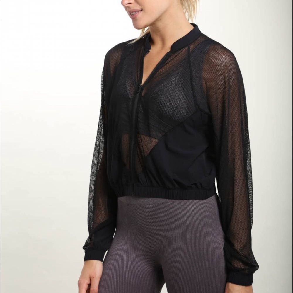 Mono B Mesh Cropped Zip-Up Jacket Size Large